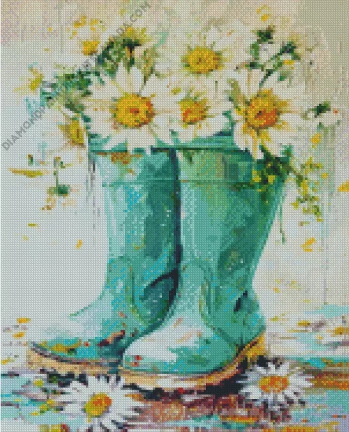 Boots With Daisies Art Diamond Painting