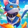 Cartoon Blue Cat And Goldfish Diamond Painting