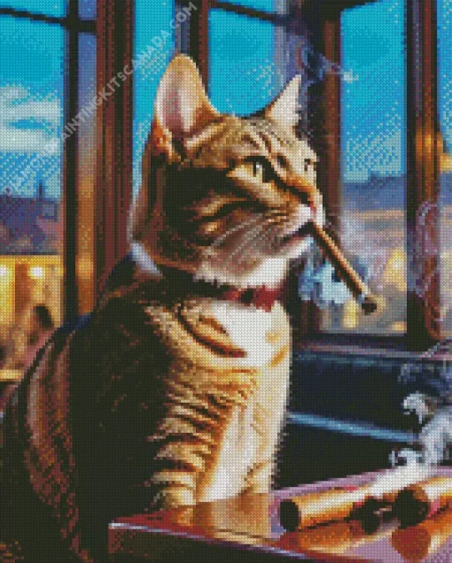 Cat Smoking Cigarette Diamond Painting