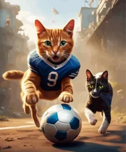 Cats Playing Football Diamond Painting