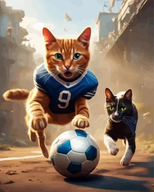 Cats Playing Football Diamond Painting