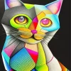 Colorful Geometric Abstract Cat Diamond Painting