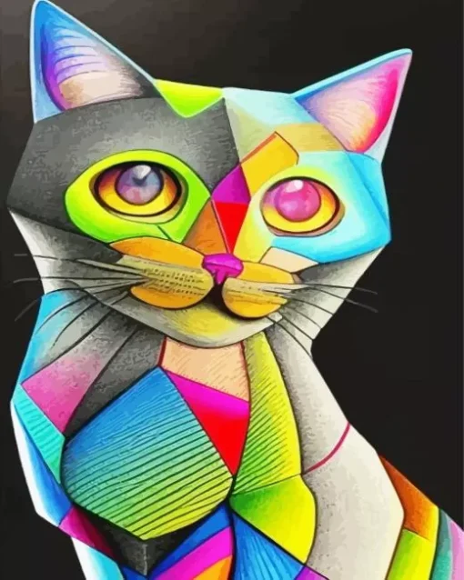 Colorful Geometric Abstract Cat Diamond Painting