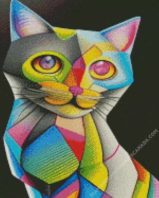 Colorful Geometric Abstract Cat Diamond Painting