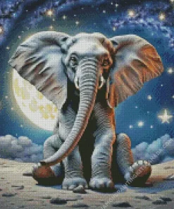 Cute Elephant And Moon Diamond Painting