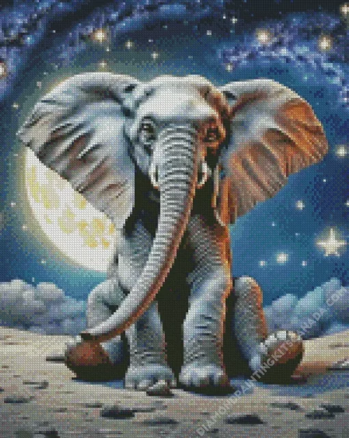 Cute Elephant And Moon Diamond Painting