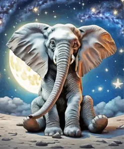 Cute Elephant And Moon Diamond Painting