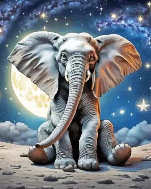 Cute Elephant And Moon Diamond Painting