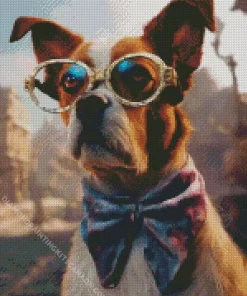 Dog And Glasses Diamond Painting