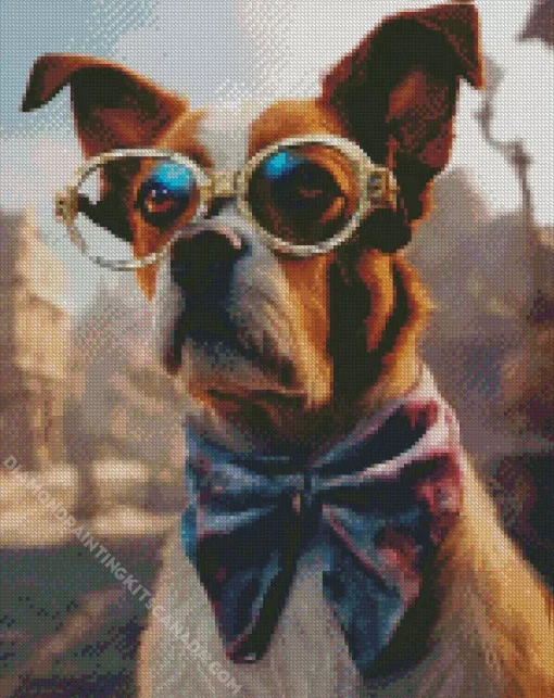 Dog And Glasses Diamond Painting