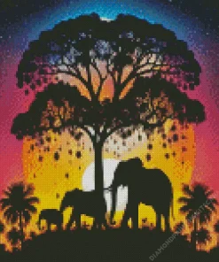 Elephants Silhouette Diamond Painting