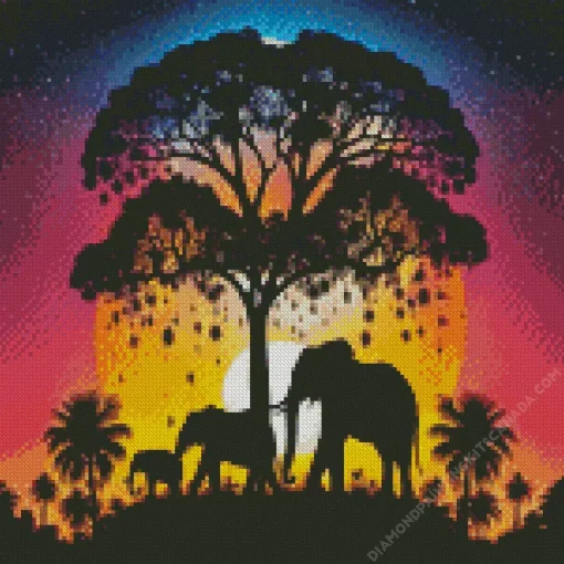 Elephants Silhouette Diamond Painting