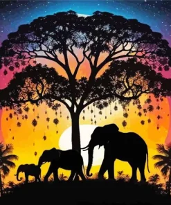 Elephants Silhouette Diamond Painting