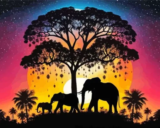 Elephants Silhouette Diamond Painting