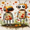 Floral Robots Art Diamond Painting