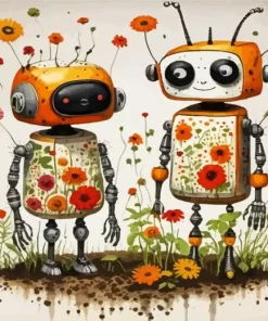 Floral Robots Art Diamond Painting