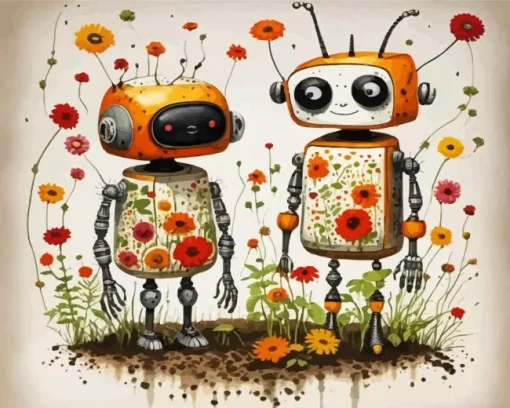 Floral Robots Art Diamond Painting