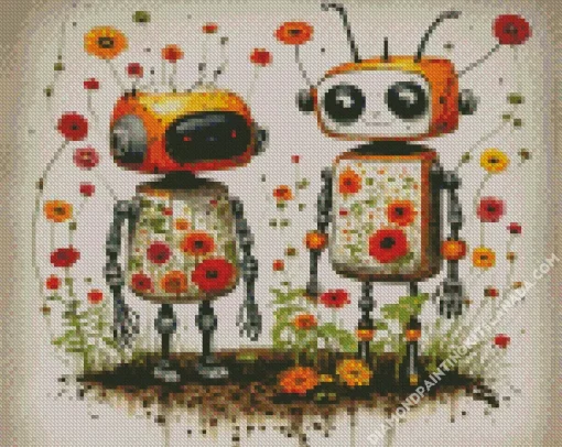 Floral Robots Art Diamond Painting