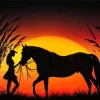 Girl Horse Silhouette Sunset Diamond Painting