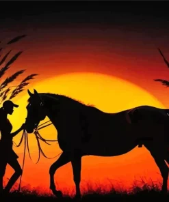 Girl Horse Silhouette Sunset Diamond Painting