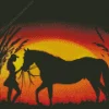 Girl Horse Silhouette Sunset Diamond Painting