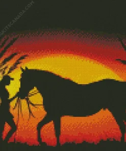 Girl Horse Silhouette Sunset Diamond Painting