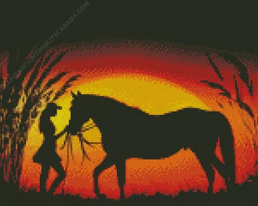 Girl Horse Silhouette Sunset Diamond Painting