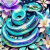 Green Flower Snake Diamond Painting