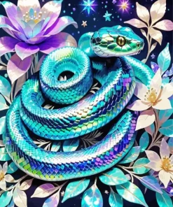 Green Flower Snake Diamond Painting