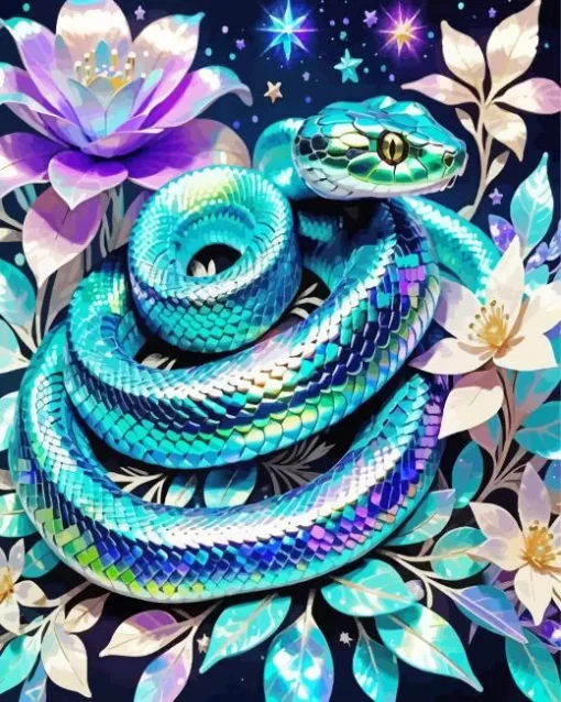 Green Flower Snake Diamond Painting