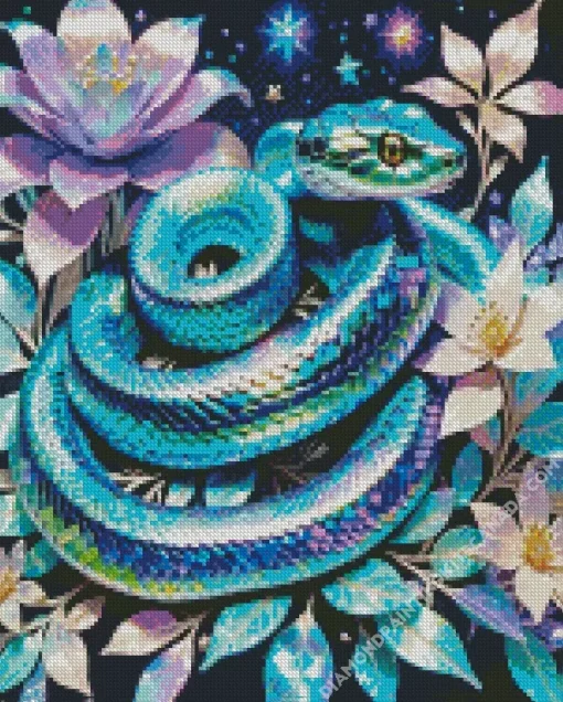 Green Flower Snake Diamond Painting