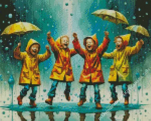 Happy Friends In The Rain Diamond Painting