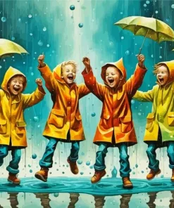 Happy Friends In The Rain Diamond Painting