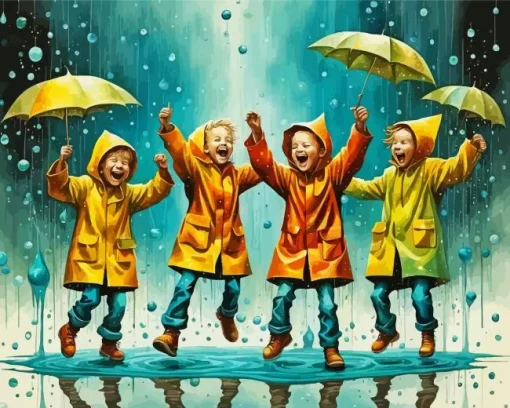 Happy Friends In The Rain Diamond Painting