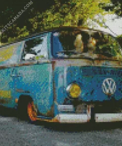 Old Blue Mini Van Diamond Painting