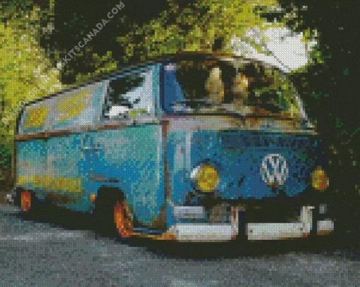 Old Blue Mini Van Diamond Painting