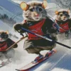 Rats Skiing in Snow Diamond Painting