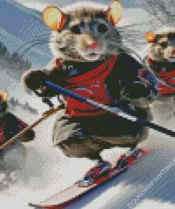 Rats Skiing in Snow Diamond Painting