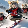 Rats Skiing in Snow Diamond Painting