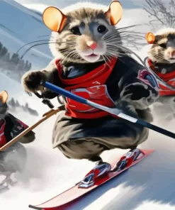 Rats Skiing in Snow Diamond Painting