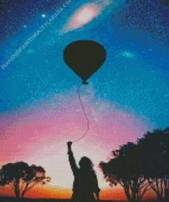 Silhouette Girl With Balloon Diamond Painting