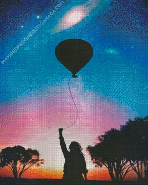 Silhouette Girl With Balloon Diamond Painting