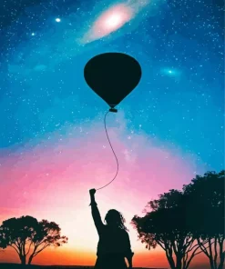 Silhouette Girl With Balloon Diamond Painting