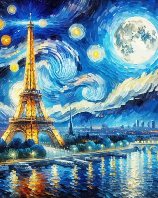 Starry Night Eiffel Tower Diamond Painting