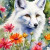 White Fox And Flowers Diamond Painting