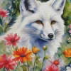 White Fox And Flowers Diamond Painting