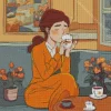 Woman Drinking Coffee Diamond Painting