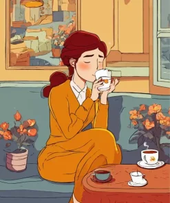 Woman Drinking Coffee Diamond Painting