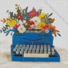 Floral Blue Typewriter Diamond Painting