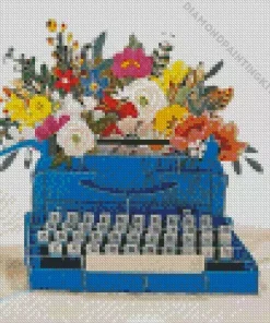 Floral Blue Typewriter Diamond Painting